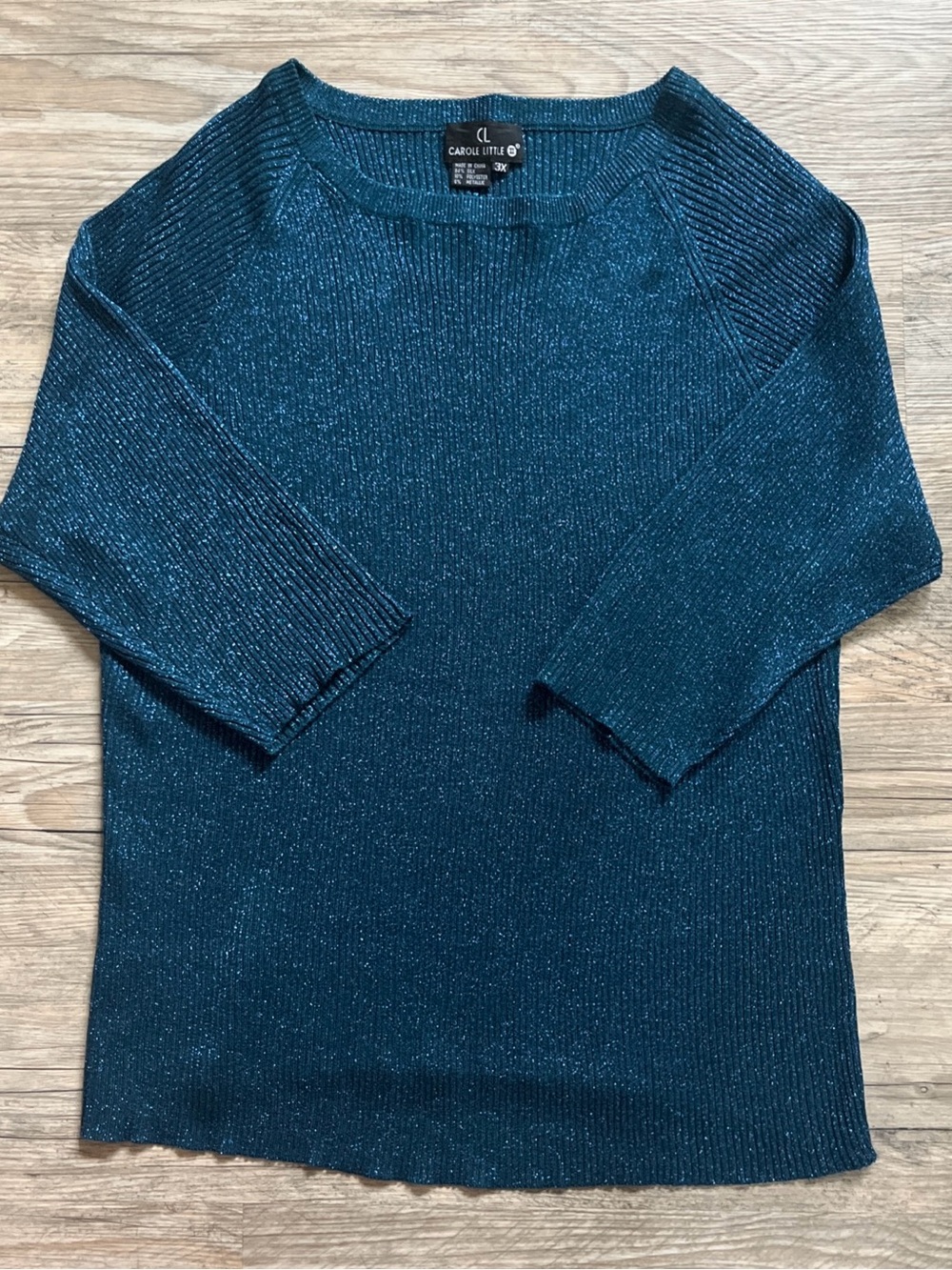 Carole Little Vintage Teal Silk Blend Shimmer Sweater 3X